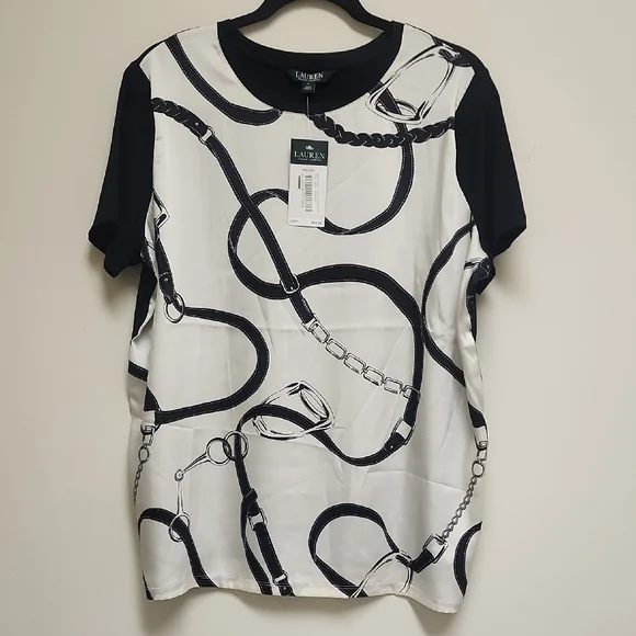 Lauren Ralph Lauren Black and White Graphic Short Sleeve Tee - Picture 1 of 8